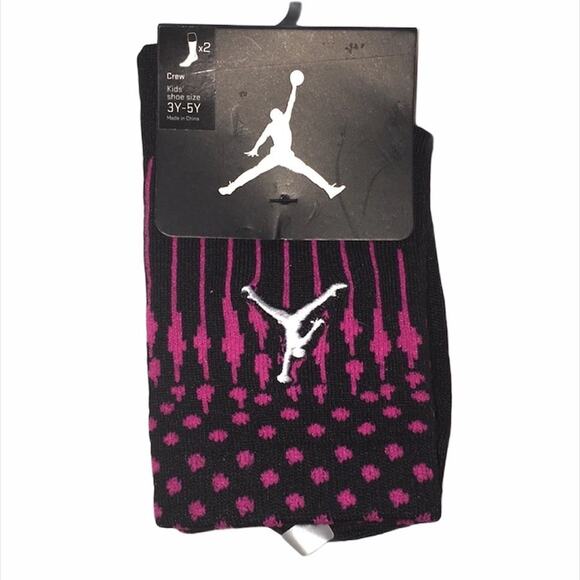 Michael’s Jordan Crew Socks 2 Pairs Pink Black - Picture 2 of 5